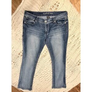 Myth of Jade Women Medium Wash Embroidered Flap Pocket Bootcut Jeans Size 12